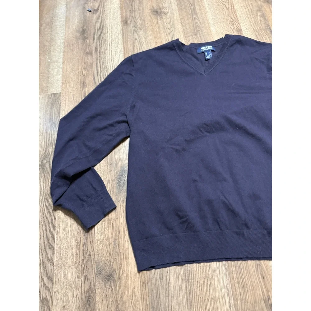 Lands' End Sweater Men's Size Large Black V-neck Pullover Long Sleeve